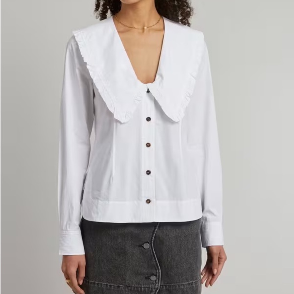 GANNI Big Collar Cotton Poplin Blouse